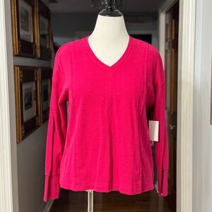 Westbound Women's V-Neck Pink Ribbed Long Sleeve Top Tee Medium NWT